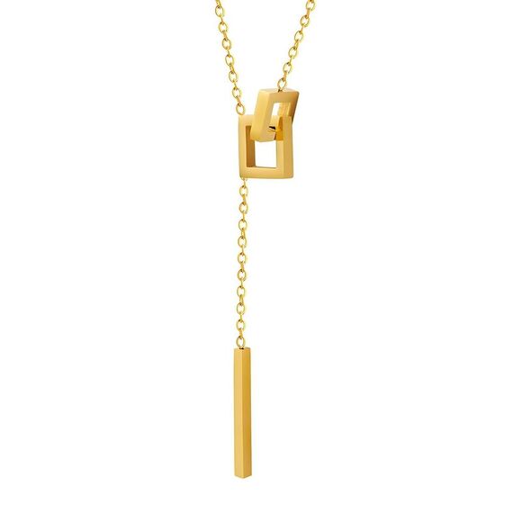18K Gold Plated Women's Dual Interlocking Square Charm Dangle Necklace Harmony - Picture 1 of 12